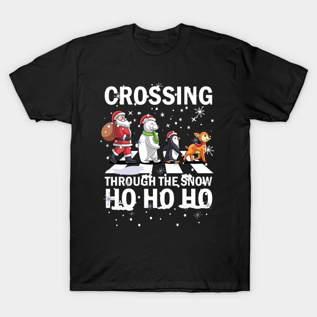 Crossing Through The Snow Ho Ho Ho Santa Bear Penguin Deer T-Shirt by alcoshirts